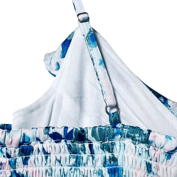 Japna Floral Ruffle Midi Dress HiLo Tiered Adjustable Straps Blue Green Pink XL - Picture 9 of 16